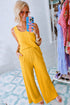 Crinkled U Neck Tank Top and Wide Leg Pants Set